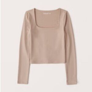 abercrombie shirt seamless long sleeve top tan beige xs soft fitted square neck